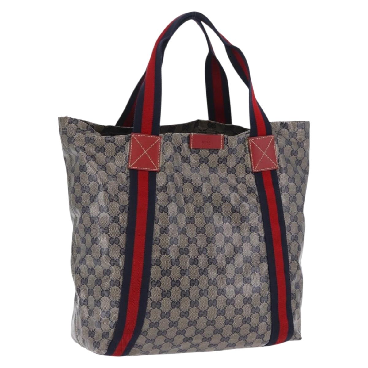 GUCCI GG Crystal Sherry Line Tote Bag Coated Canvas Navy 189669 Auth 200053A