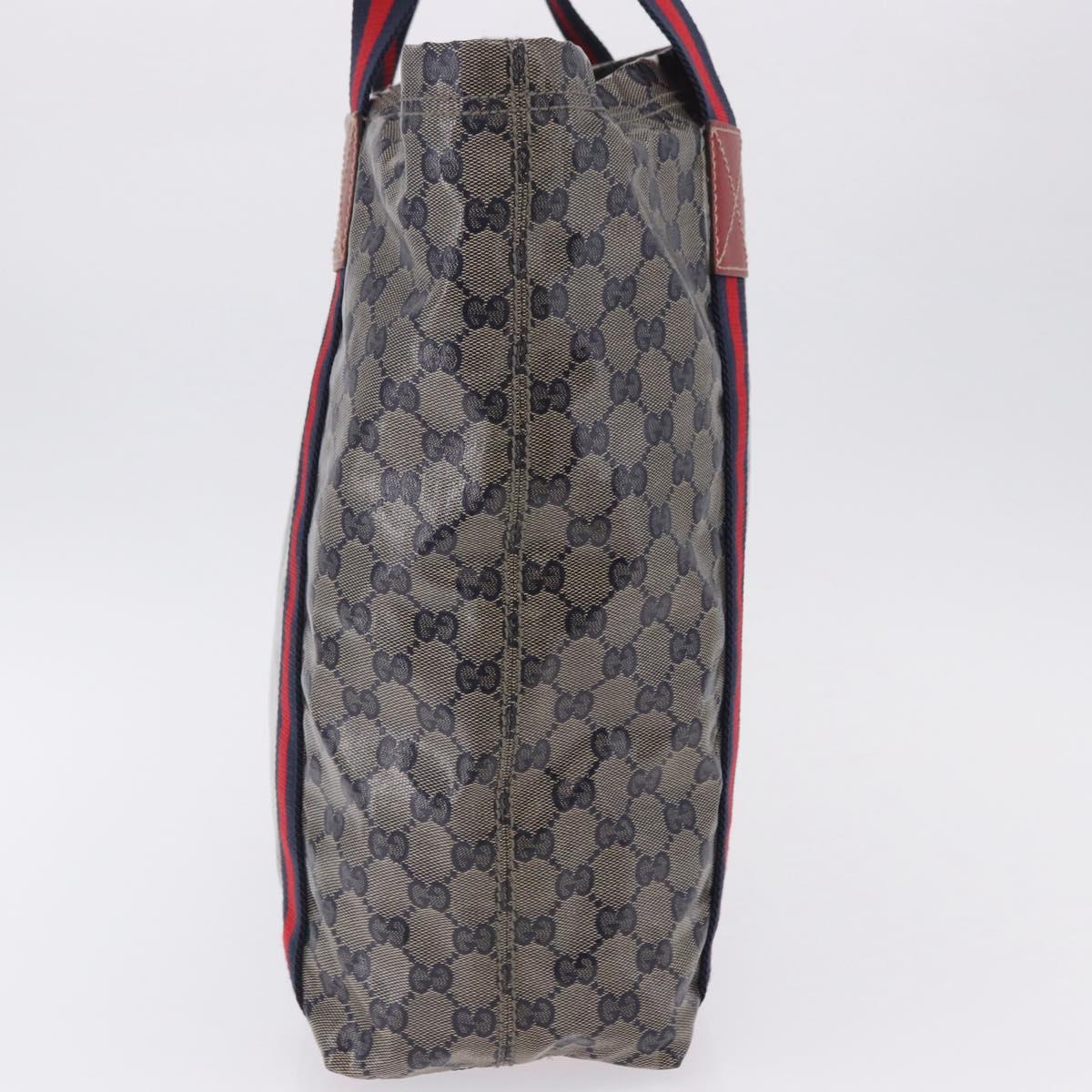 GUCCI GG Crystal Sherry Line Tote Bag Coated Canvas Navy 189669 Auth 200053A
