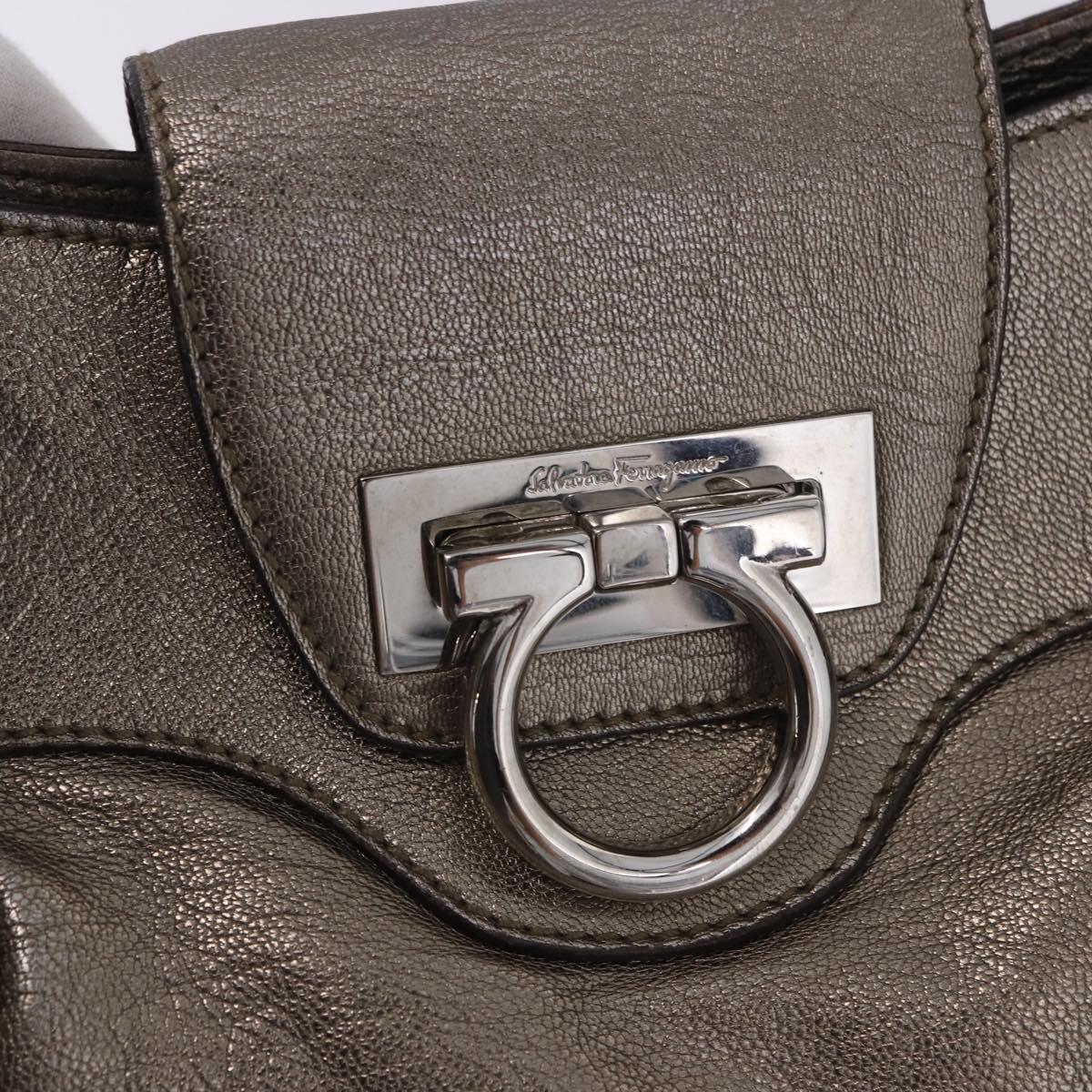 Salvatore Ferragamo Gancini Hand Bag Leather Gold Silver Auth 200055A