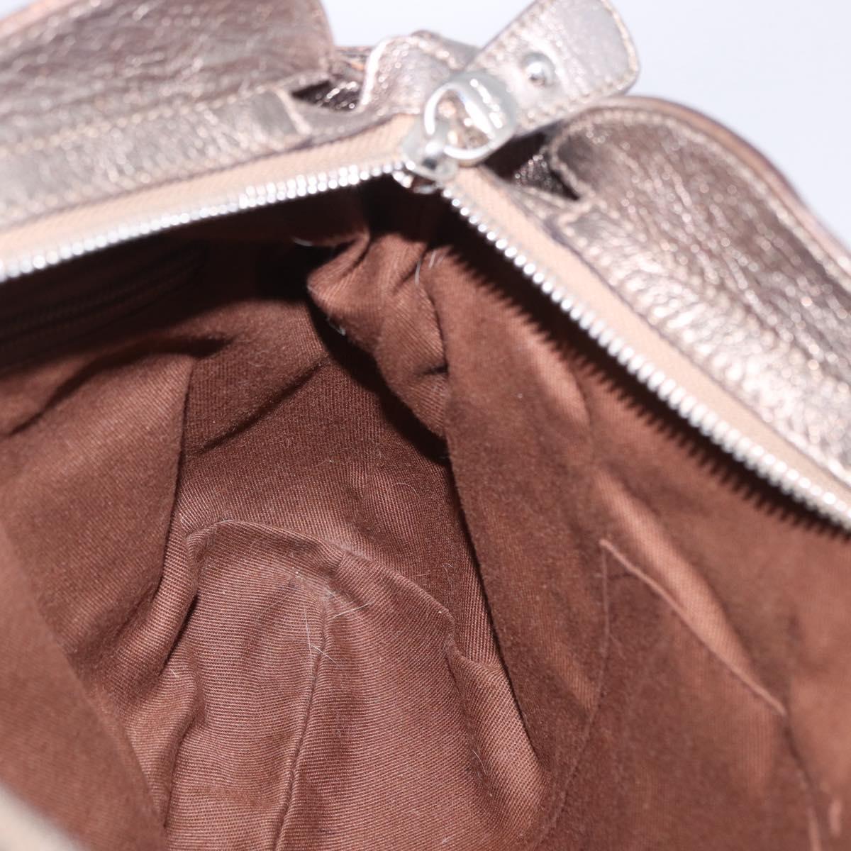 Salvatore Ferragamo Gancini Hand Bag Leather Gold Silver Auth 200055A