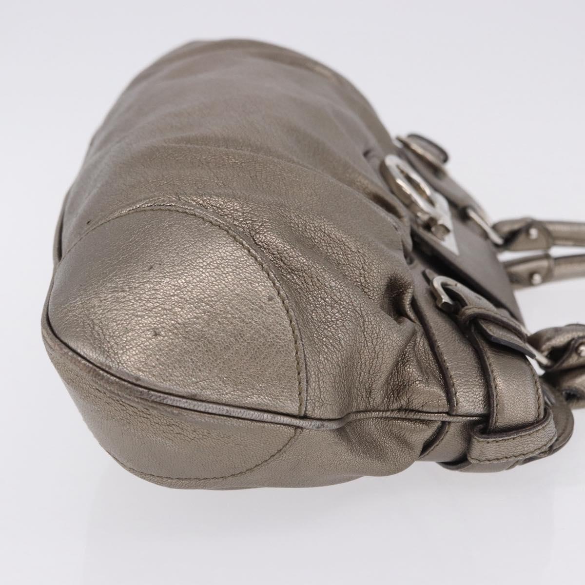 Salvatore Ferragamo Gancini Hand Bag Leather Gold Silver Auth 200055A