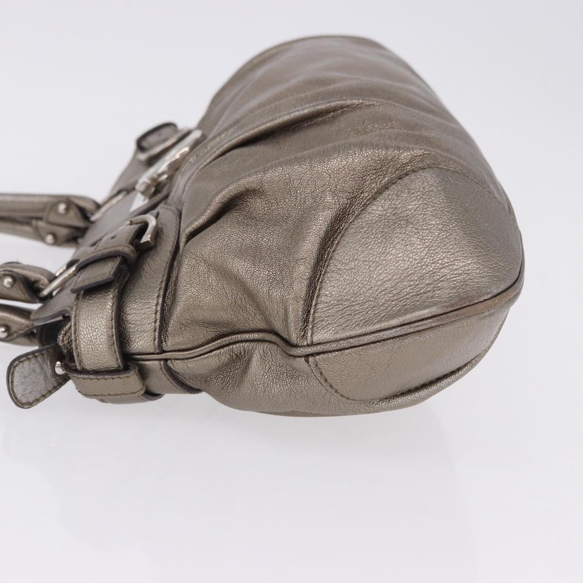 Salvatore Ferragamo Gancini Hand Bag Leather Gold Silver Auth 200055A