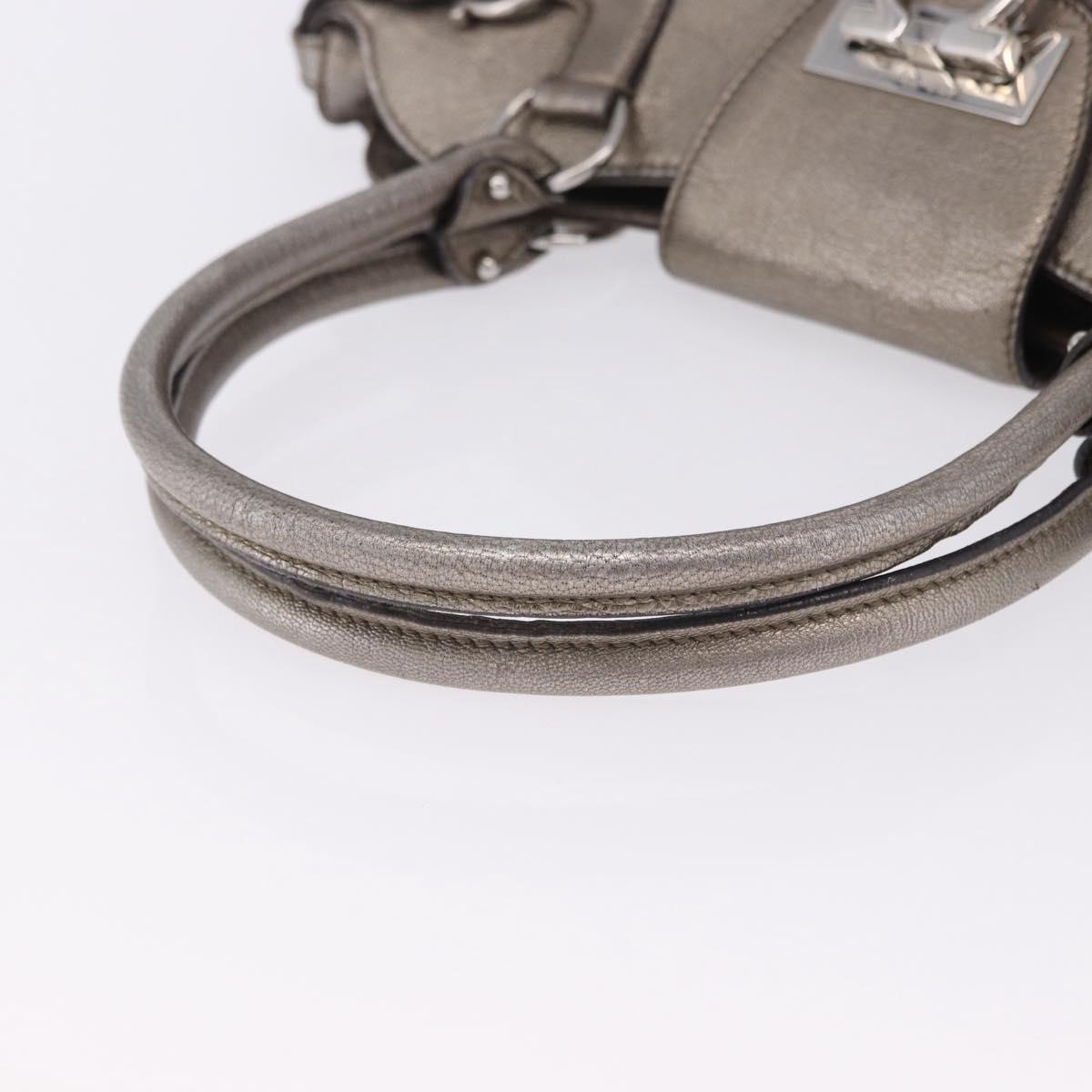 Salvatore Ferragamo Gancini Hand Bag Leather Gold Silver Auth 200055A