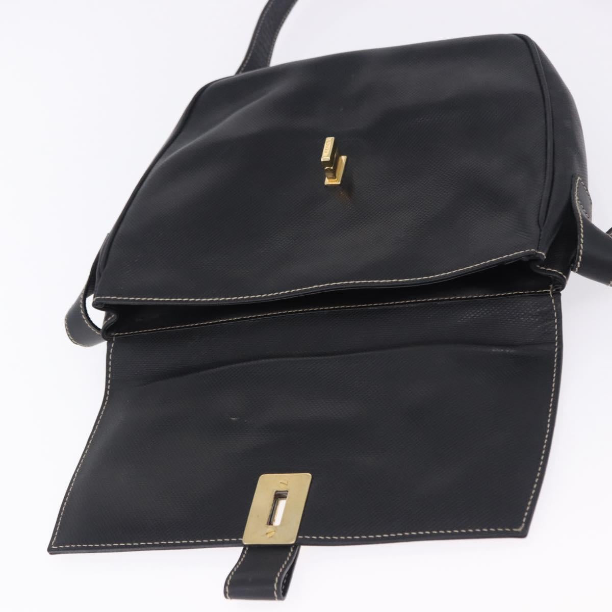 FENDI Shoulder Bag Leather Black Gold Auth 200056