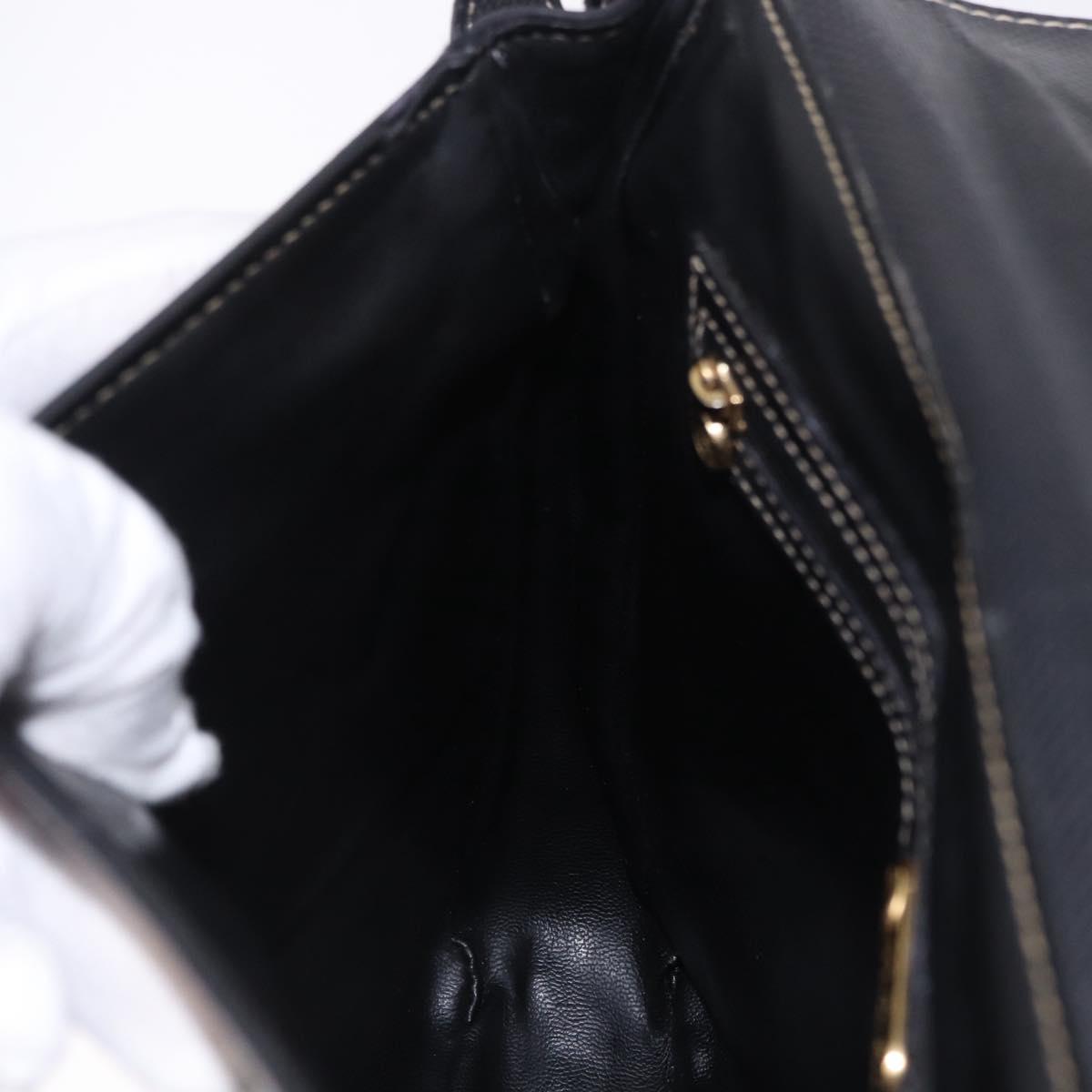 FENDI Shoulder Bag Leather Black Gold Auth 200056