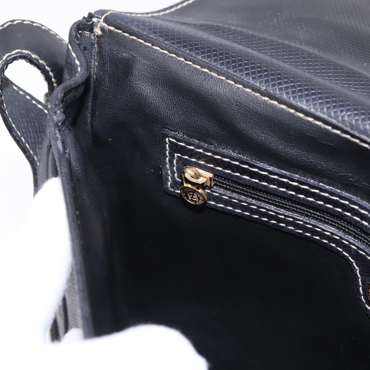 FENDI Shoulder Bag Leather Black Gold Auth 200056