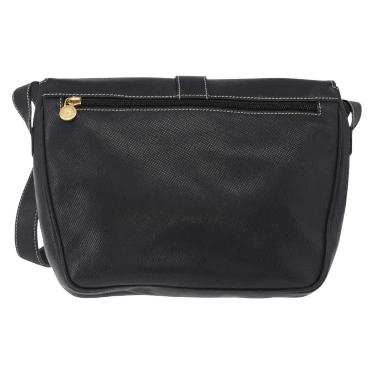 FENDI Shoulder Bag Leather Black Gold Auth 200056