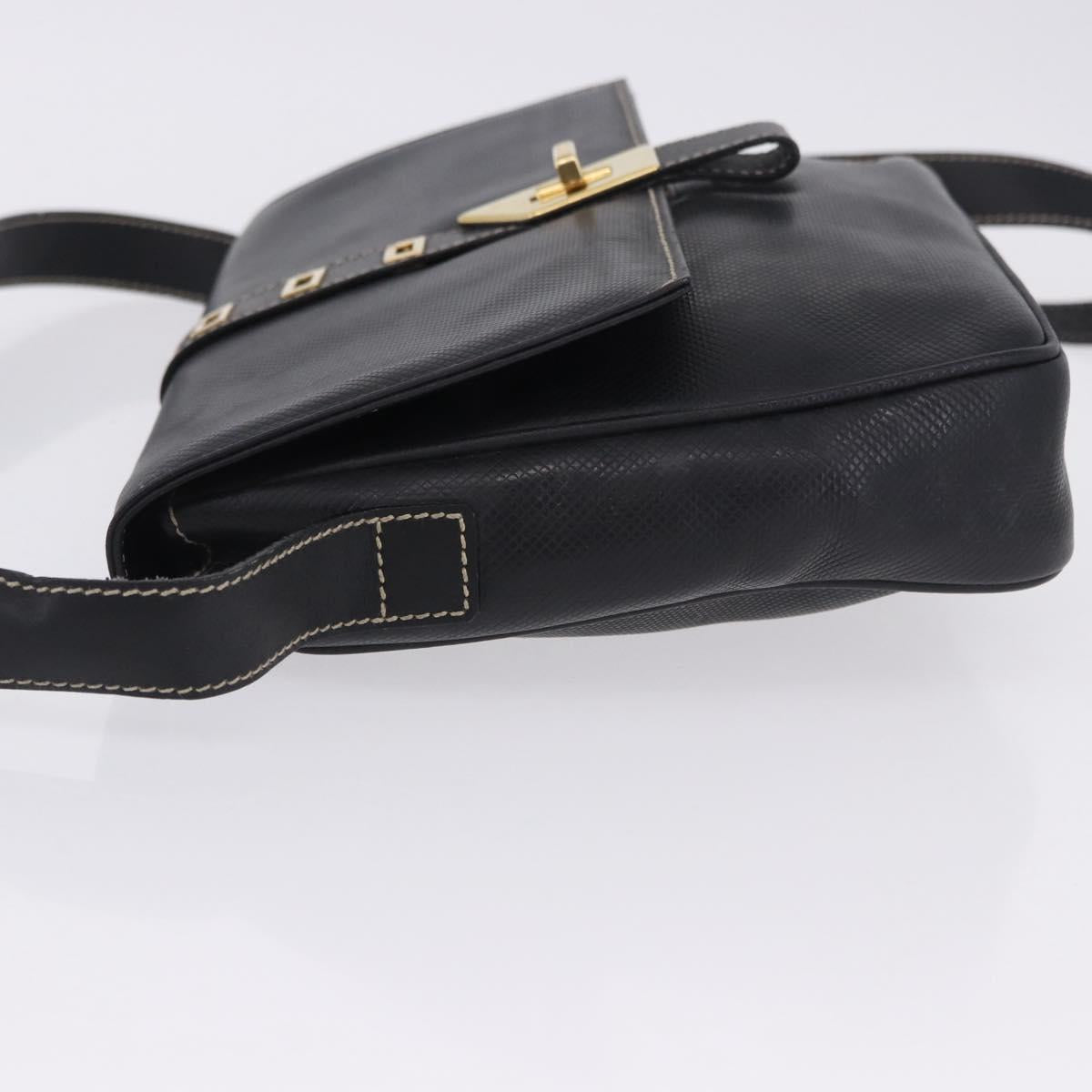 FENDI Shoulder Bag Leather Black Gold Auth 200056