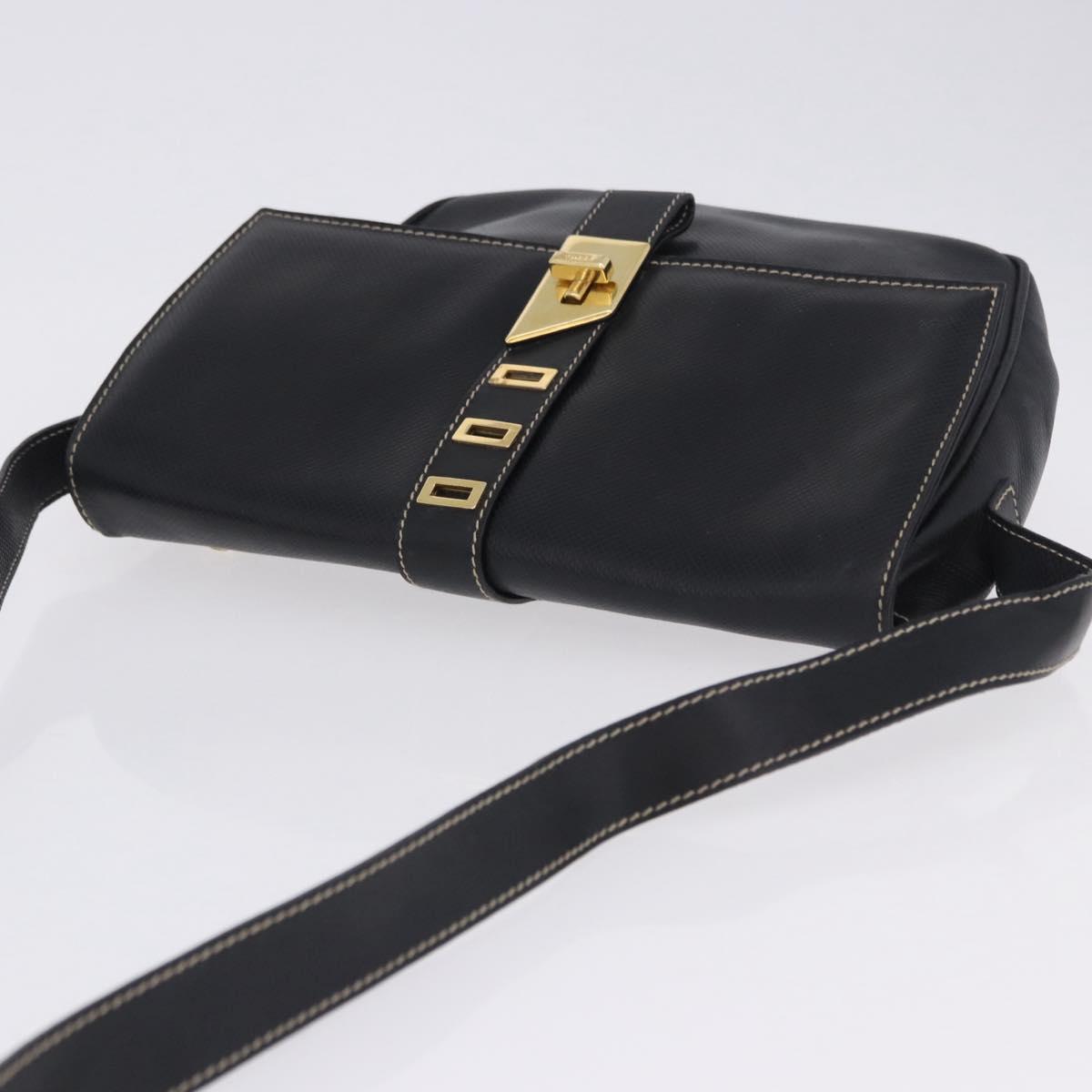 FENDI Shoulder Bag Leather Black Gold Auth 200056