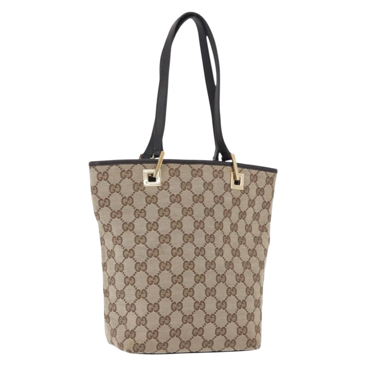 GUCCI GG Canvas Tote Bag Beige Gold 002 1099 Auth 200057