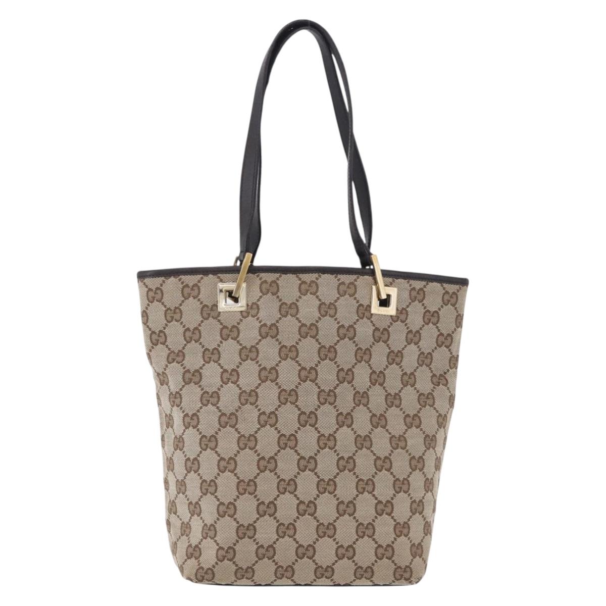 GUCCI GG Canvas Tote Bag Beige Gold 002 1099 Auth 200057