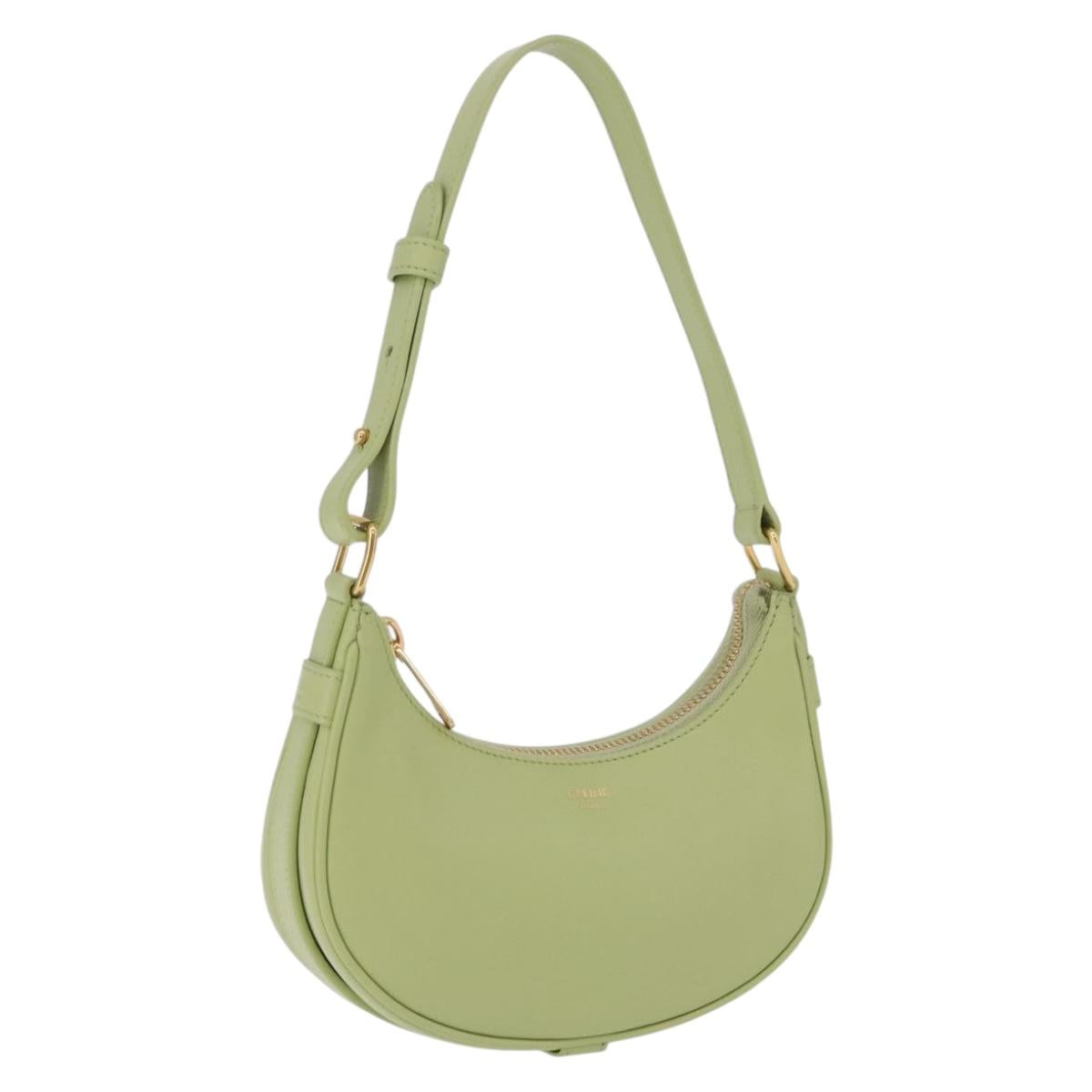 CELINE Hand Pouch Mini Ava Hand Bag Leather Green Gold Auth 200058M
