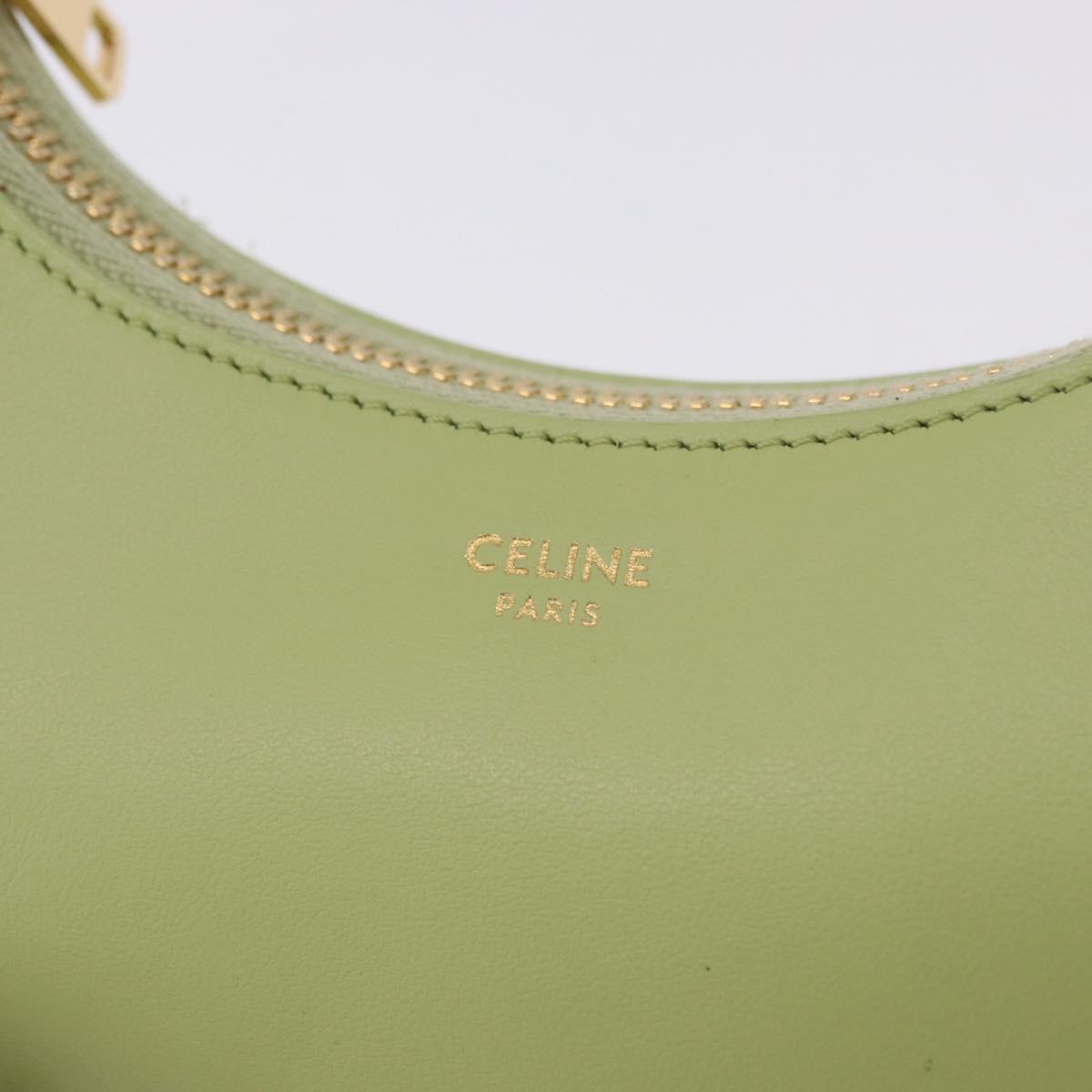 CELINE Hand Pouch Mini Ava Hand Bag Leather Green Gold Auth 200058M