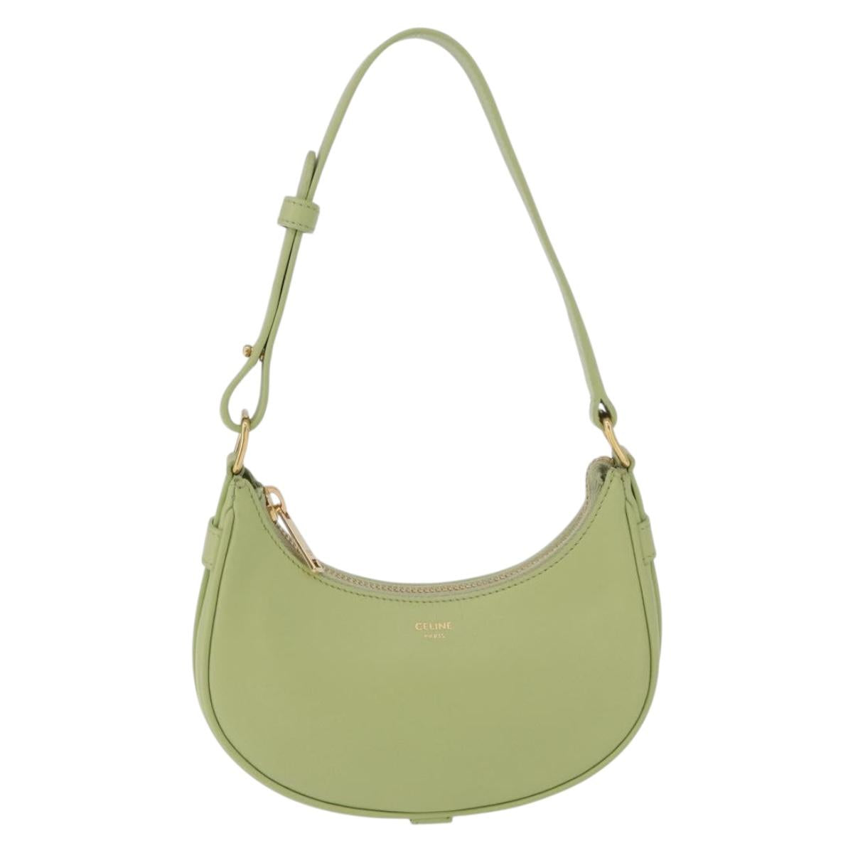 CELINE Hand Pouch Mini Ava Hand Bag Leather Green Gold Auth 200058M