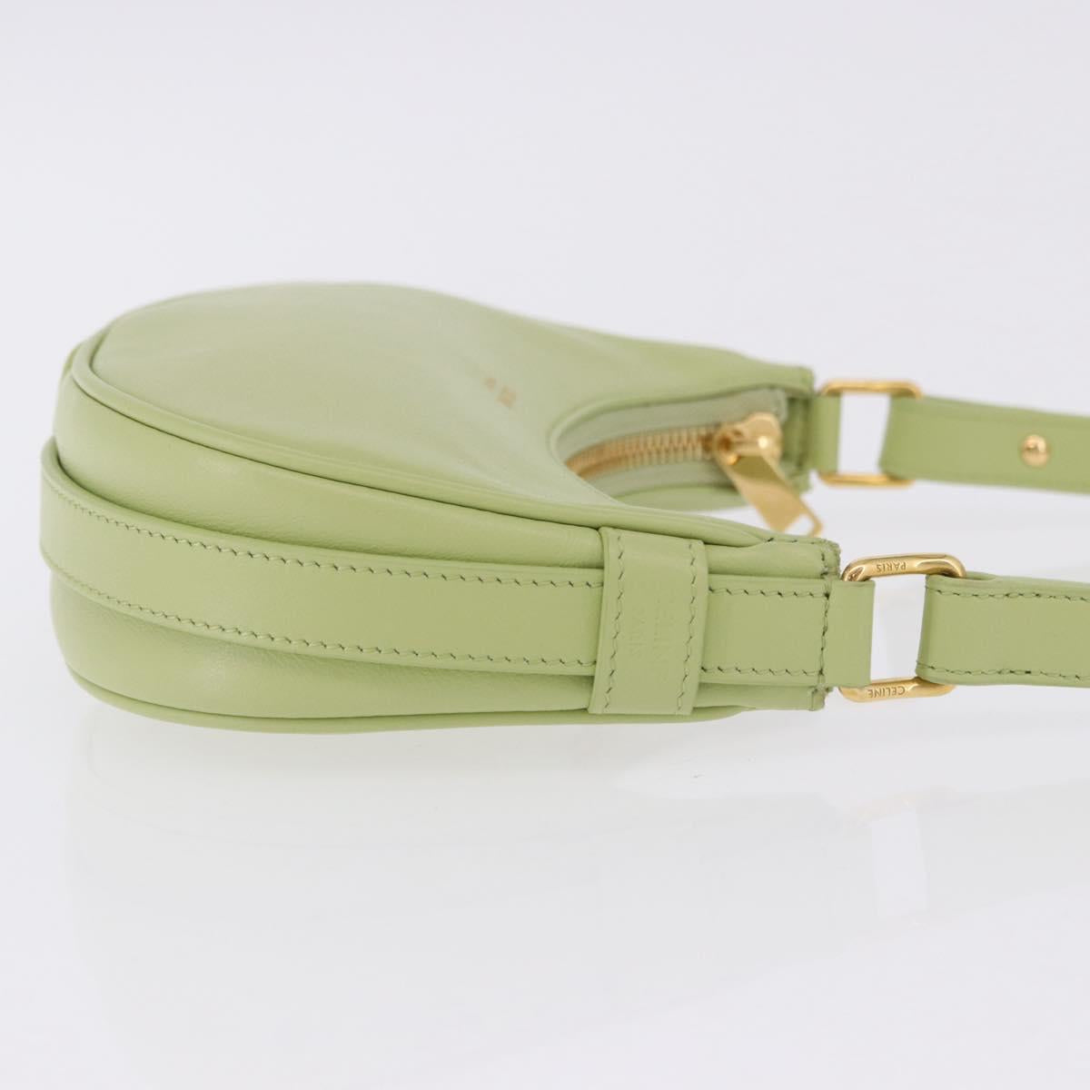 CELINE Hand Pouch Mini Ava Hand Bag Leather Green Gold Auth 200058M