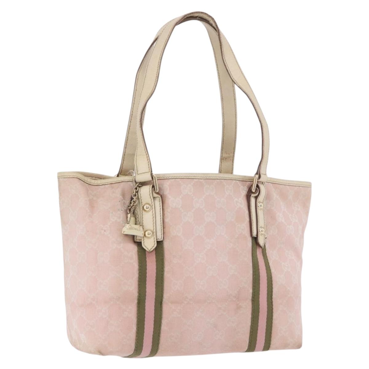 GUCCI GG Canvas Sherry Line Tote Bag Pink Gold 137396 Auth 200059
