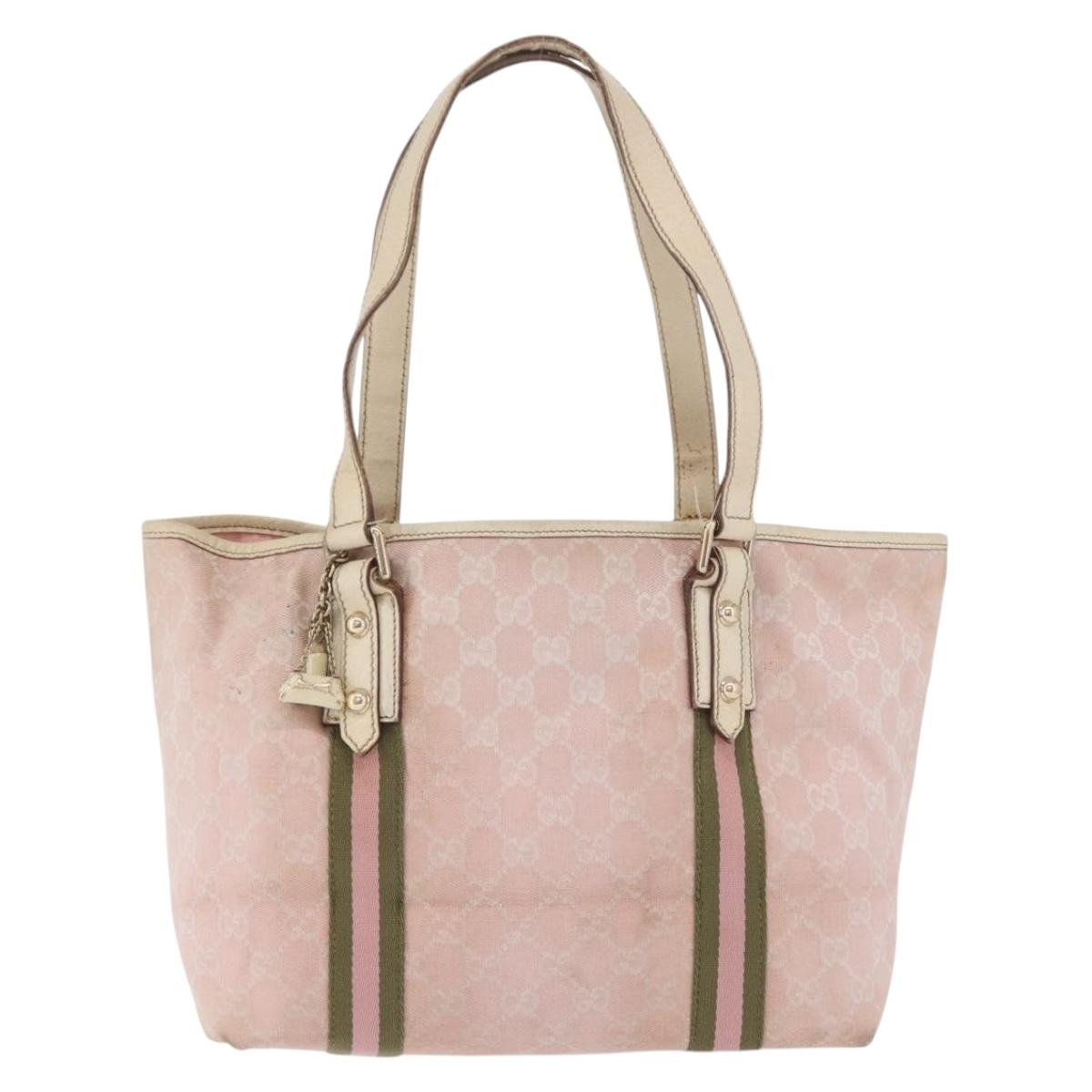 GUCCI GG Canvas Sherry Line Tote Bag Pink Gold 137396 Auth 200059