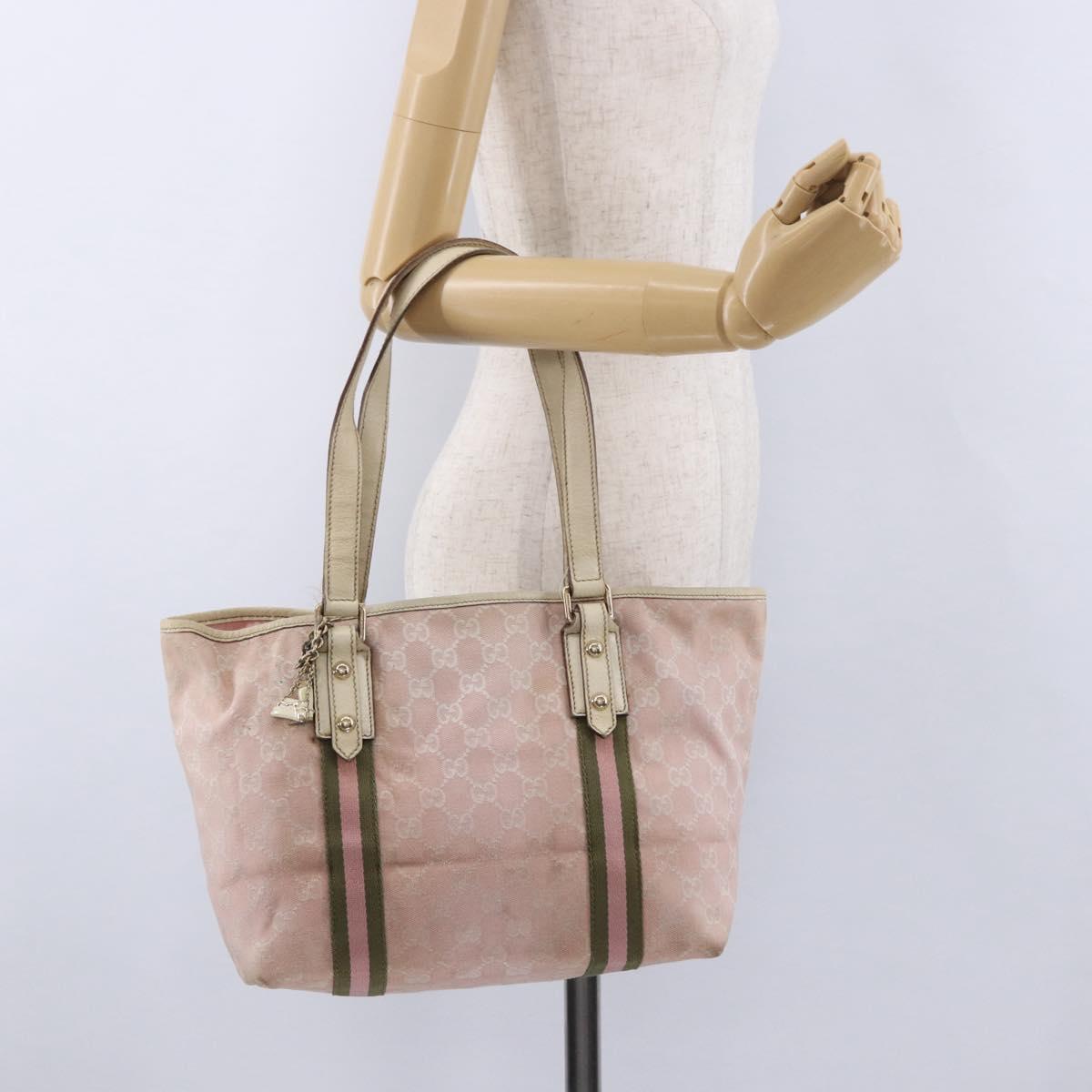 GUCCI GG Canvas Sherry Line Tote Bag Pink Gold 137396 Auth 200059