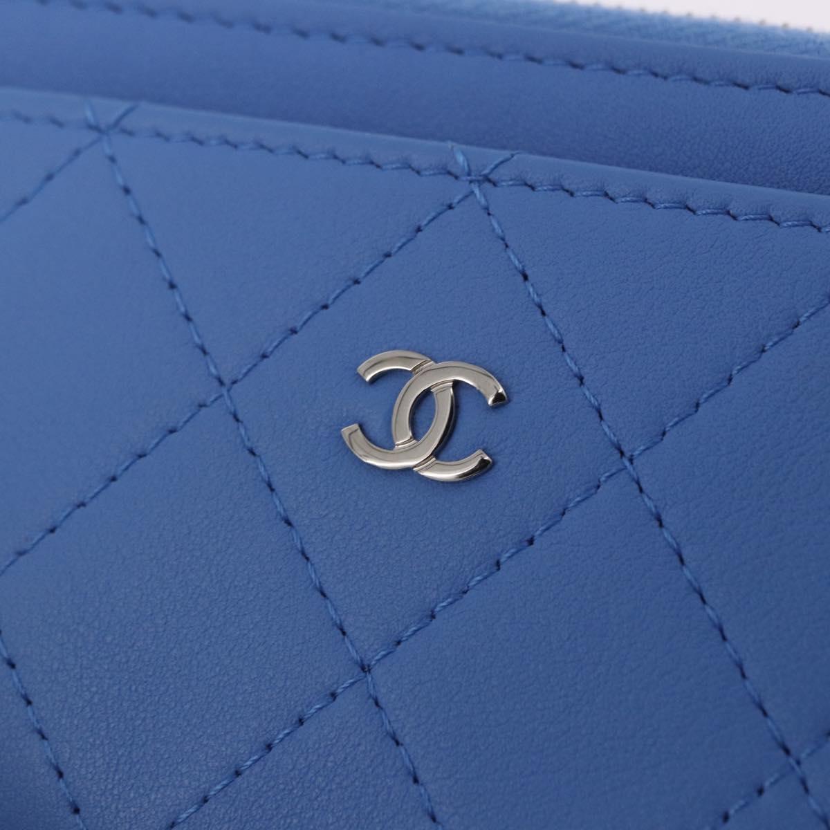 CHANEL Matelasse Fragment Case Wallet Lamb Skin Light Blue CC Auth 200060V