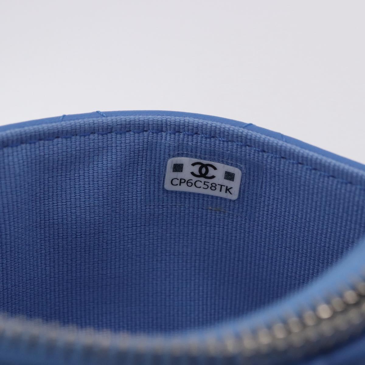 CHANEL Matelasse Fragment Case Wallet Lamb Skin Light Blue CC Auth 200060V