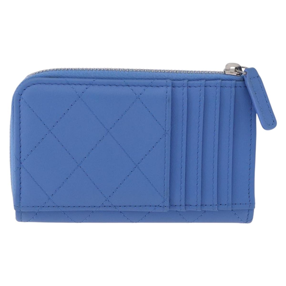 CHANEL Matelasse Fragment Case Wallet Lamb Skin Light Blue CC Auth 200060V