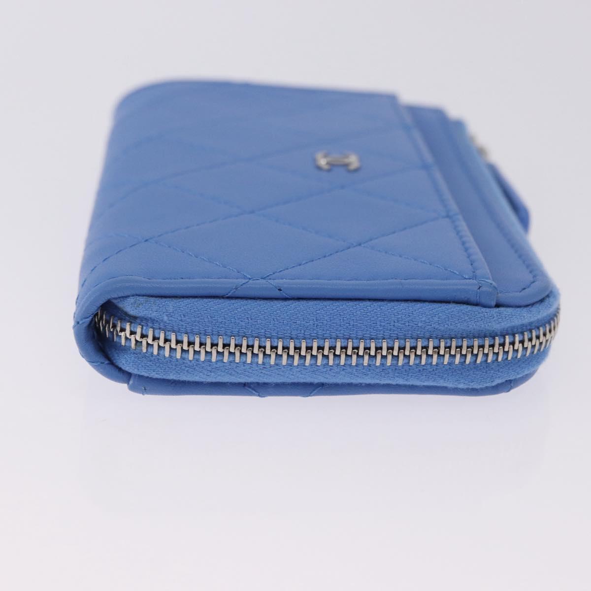 CHANEL Matelasse Fragment Case Wallet Lamb Skin Light Blue CC Auth 200060V