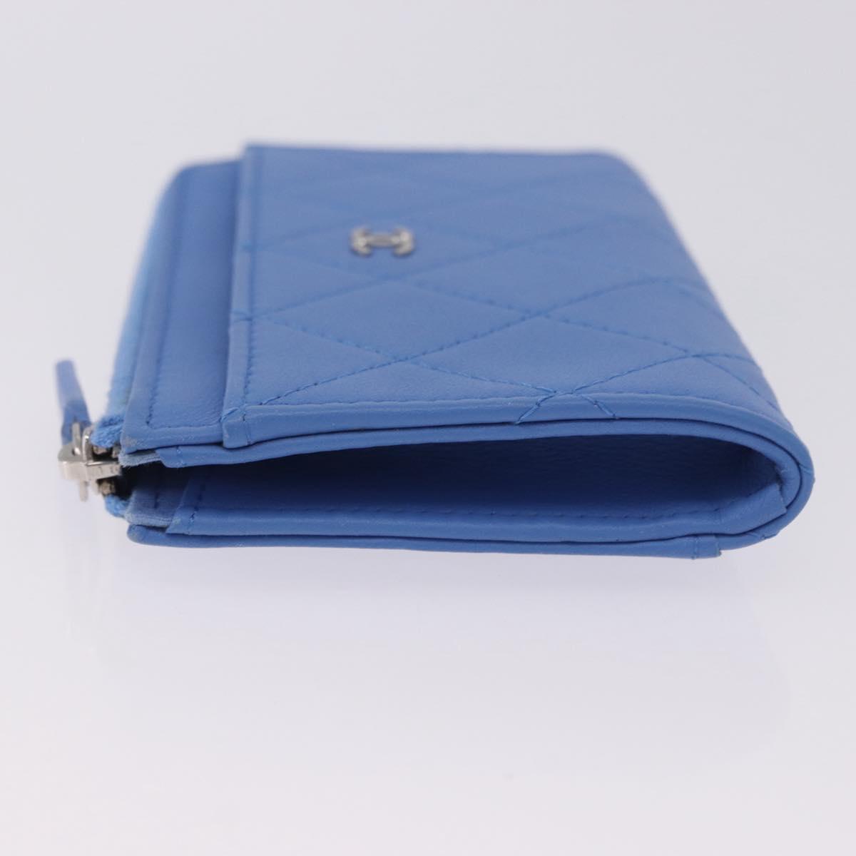 CHANEL Matelasse Fragment Case Wallet Lamb Skin Light Blue CC Auth 200060V