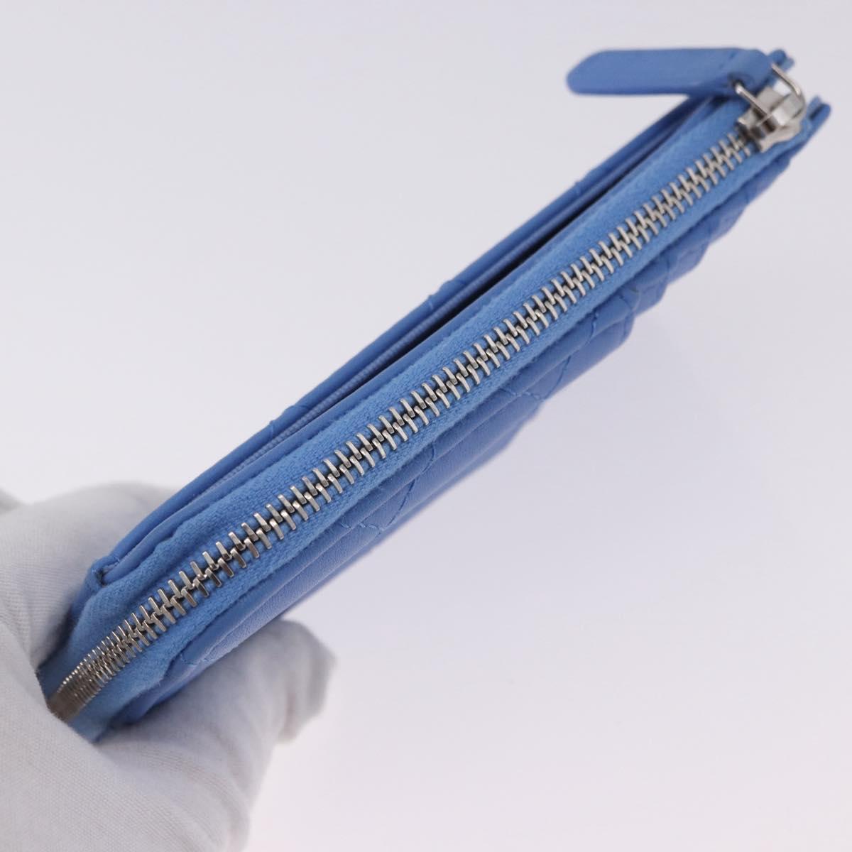 CHANEL Matelasse Fragment Case Wallet Lamb Skin Light Blue CC Auth 200060V