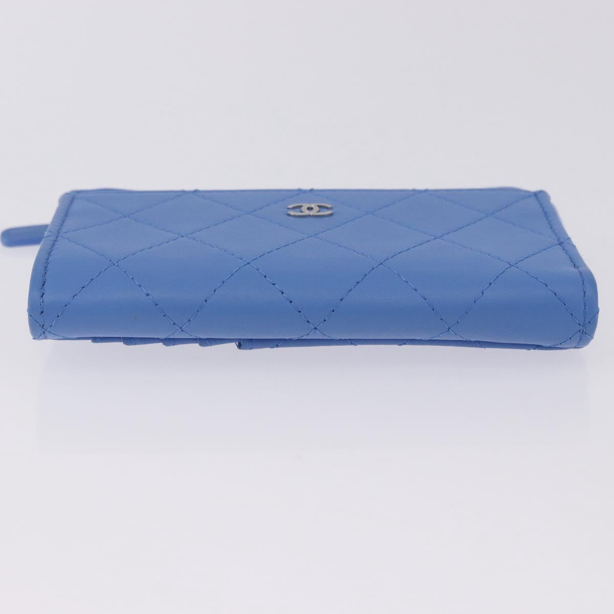 CHANEL Matelasse Fragment Case Wallet Lamb Skin Light Blue CC Auth 200060V