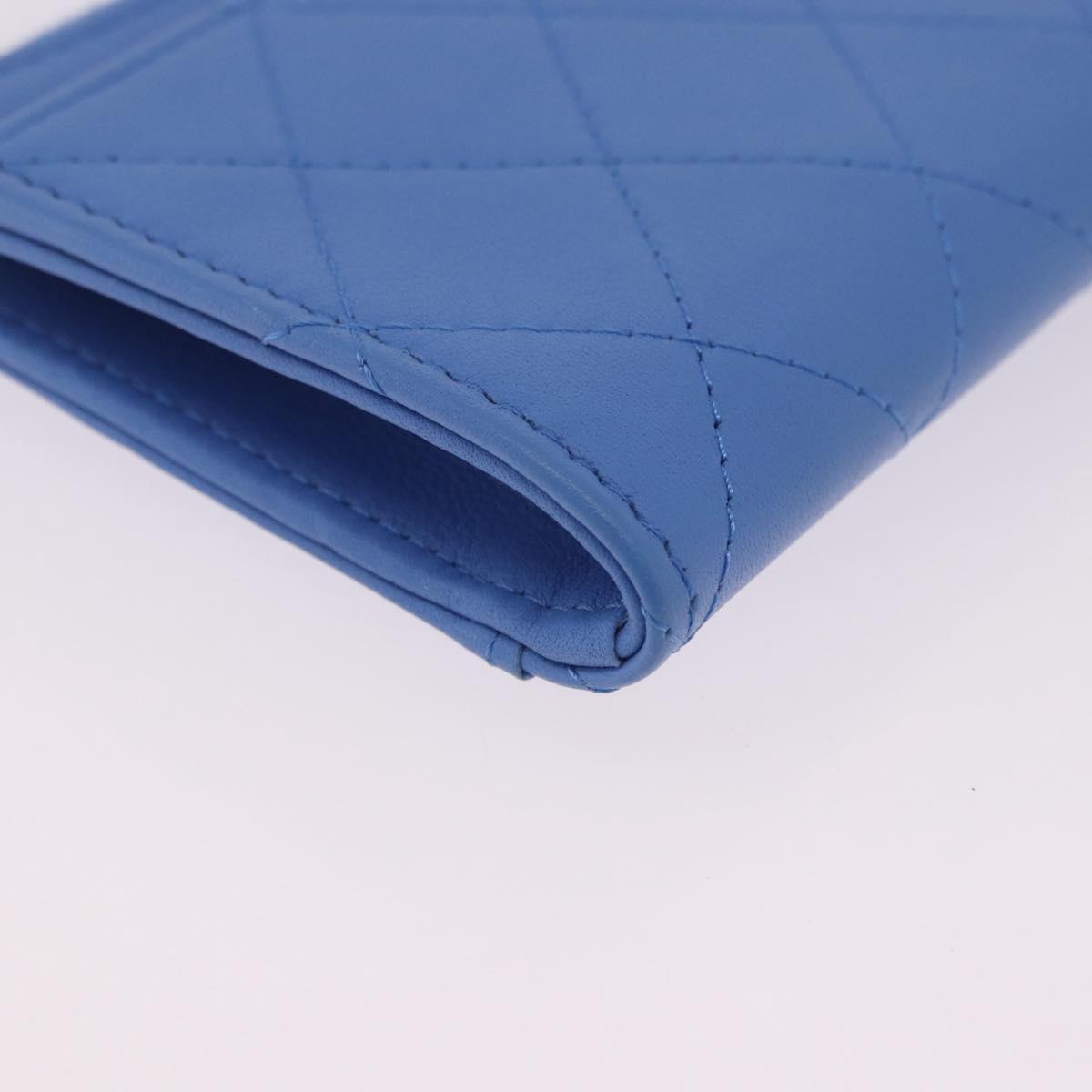 CHANEL Matelasse Fragment Case Wallet Lamb Skin Light Blue CC Auth 200060V