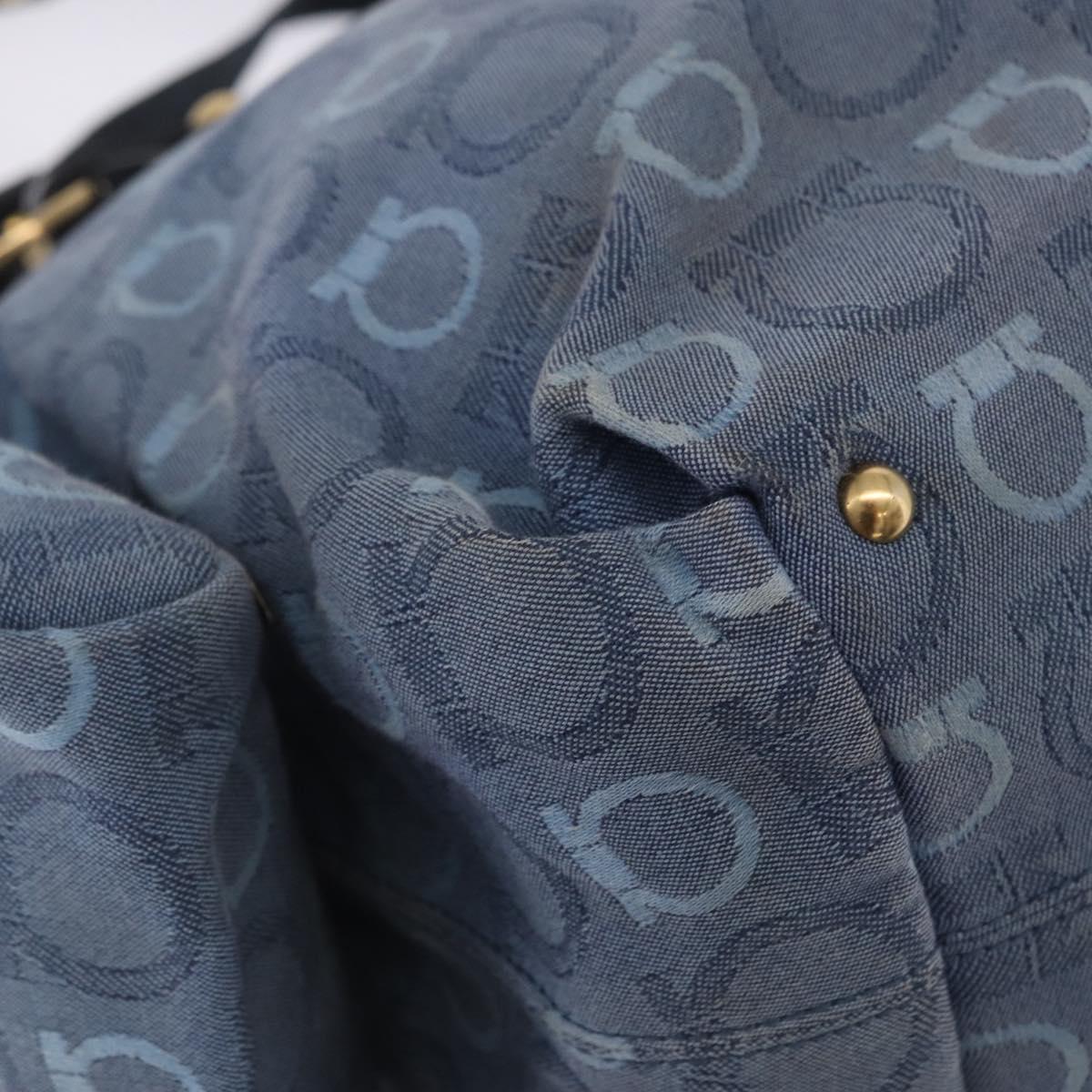 Salvatore Ferragamo Gancini Tote Bag Canvas Navy Gold Auth 200061A