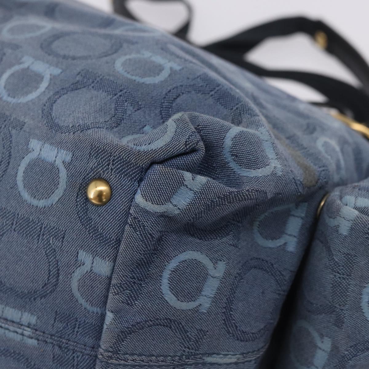 Salvatore Ferragamo Gancini Tote Bag Canvas Navy Gold Auth 200061A