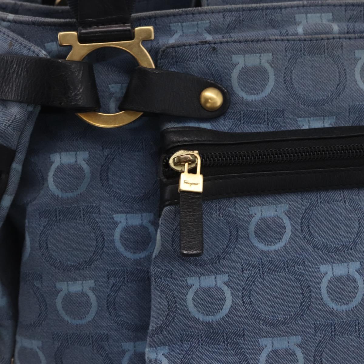 Salvatore Ferragamo Gancini Tote Bag Canvas Navy Gold Auth 200061A