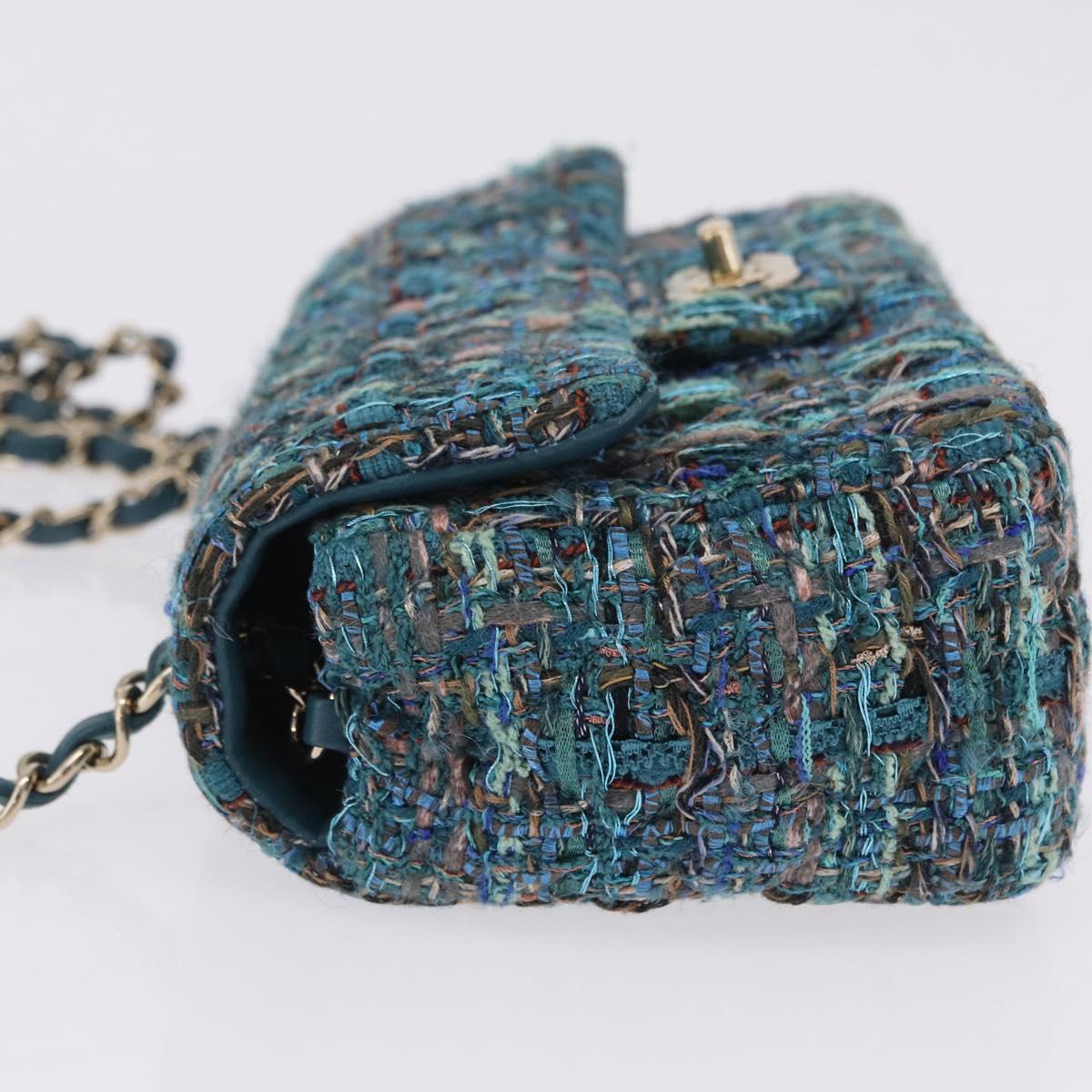 CHANEL Mini Matelasse 20 Chain Shoulder Bag tweed Green Gold CC Auth 200062SM