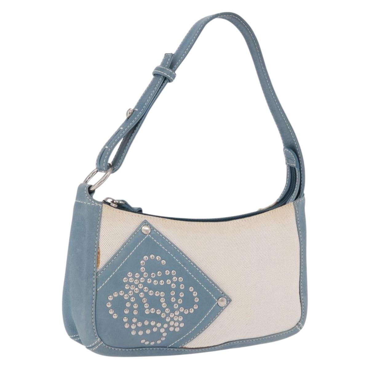 LOEWE Shoulder Bag Canvas Silver Beige Auth 200063A