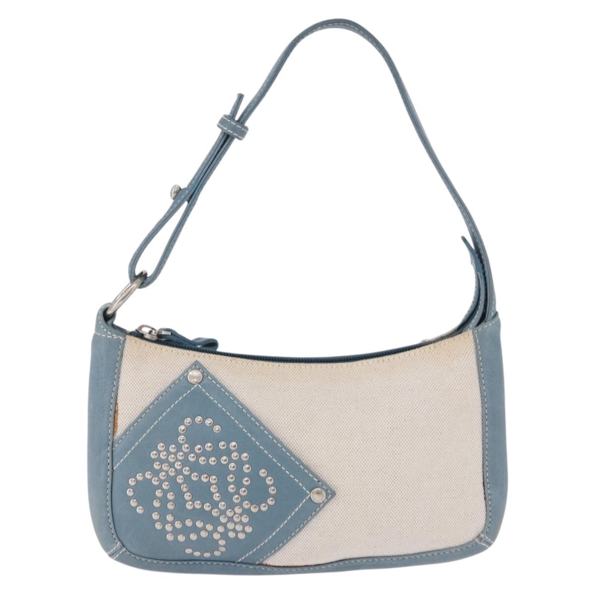 LOEWE Shoulder Bag Canvas Silver Beige Auth 200063A