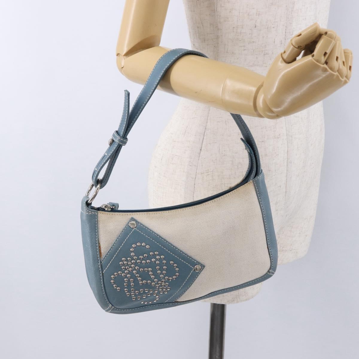 LOEWE Shoulder Bag Canvas Silver Beige Auth 200063A