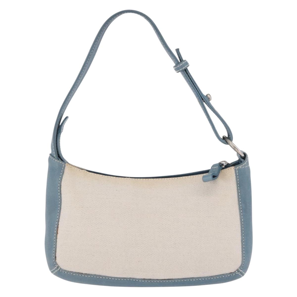 LOEWE Shoulder Bag Canvas Silver Beige Auth 200063A
