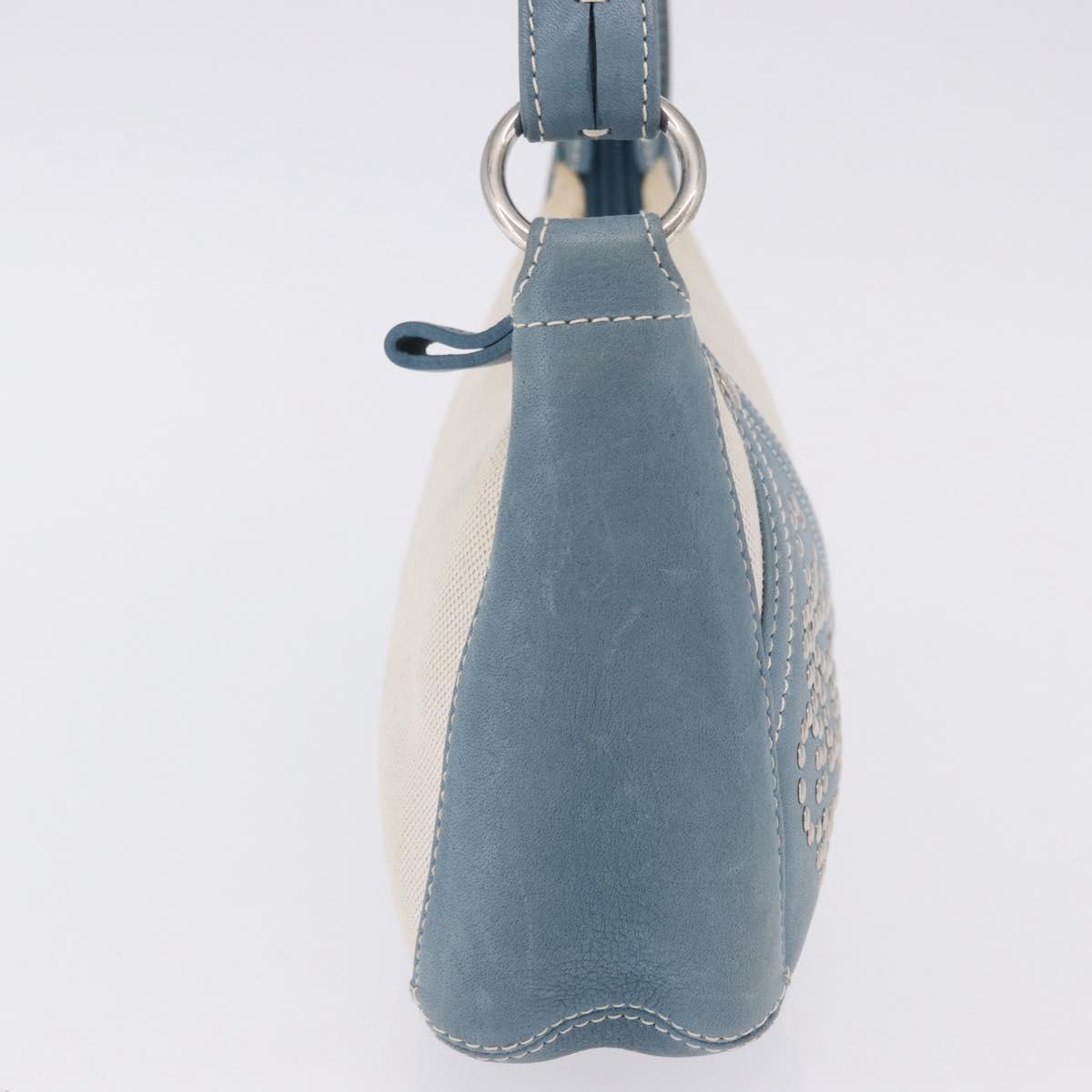 LOEWE Shoulder Bag Canvas Silver Beige Auth 200063A