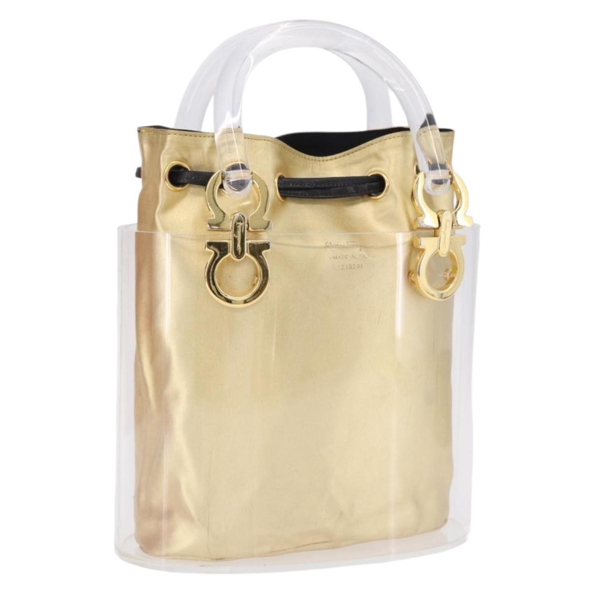 Salvatore Ferragamo Gancini Hand Bag plastic Clear Gold Auth 200065V