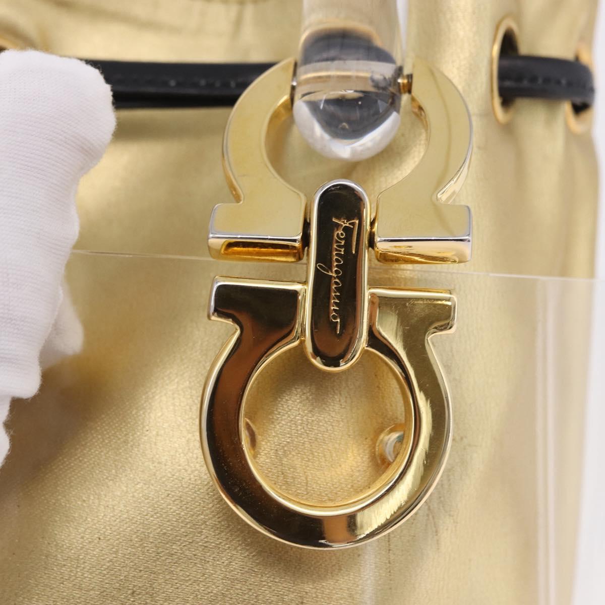 Salvatore Ferragamo Gancini Hand Bag plastic Clear Gold Auth 200065V
