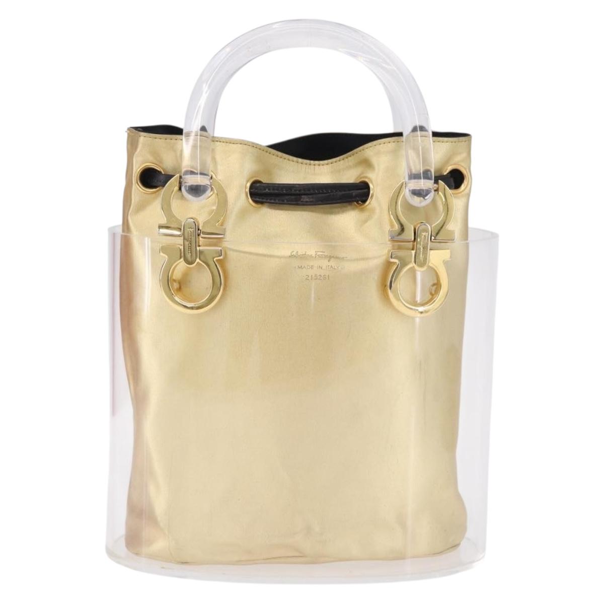 Salvatore Ferragamo Gancini Hand Bag plastic Clear Gold Auth 200065V