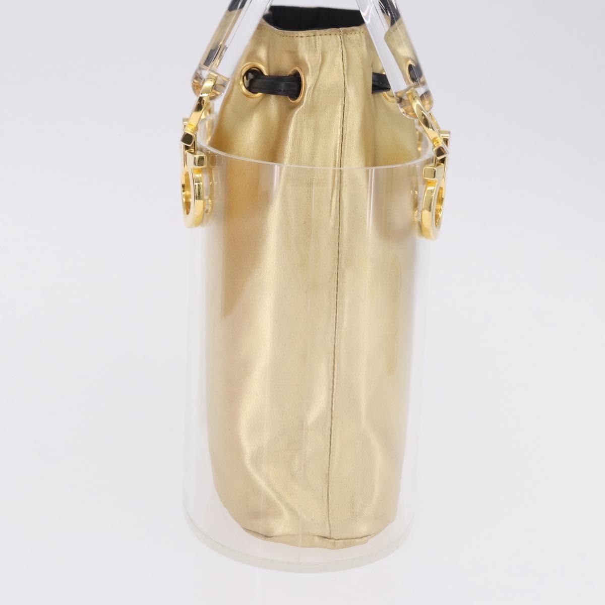 Salvatore Ferragamo Gancini Hand Bag plastic Clear Gold Auth 200065V