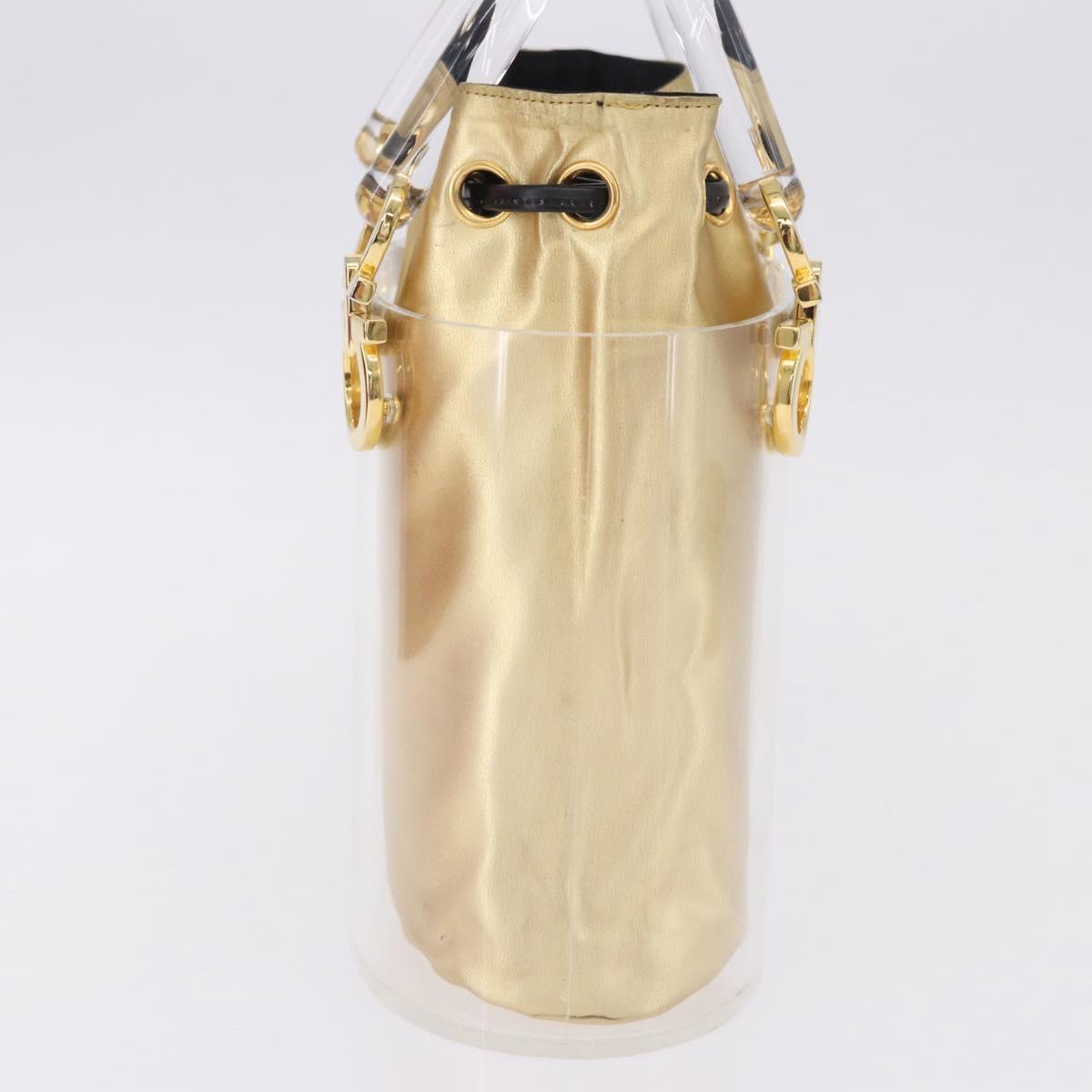 Salvatore Ferragamo Gancini Hand Bag plastic Clear Gold Auth 200065V