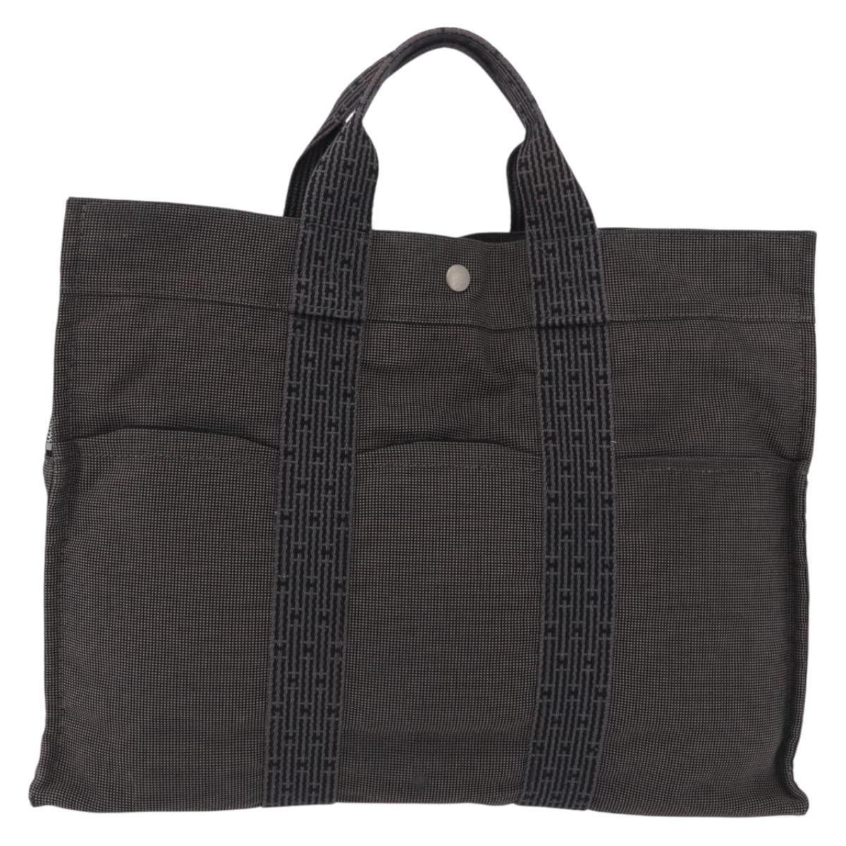 HERMES Her Line MM Hand Bag Canvas Gray Silver Auth 200067