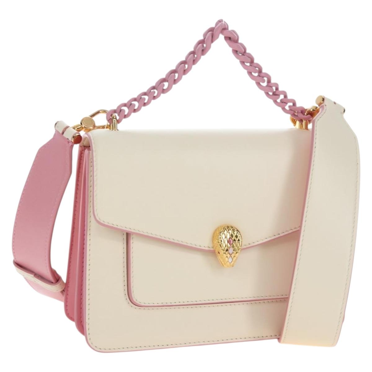 BVLGARI Serpenti Bag Hand Bag Leather 2way Ivory Gold Auth 200070SAM