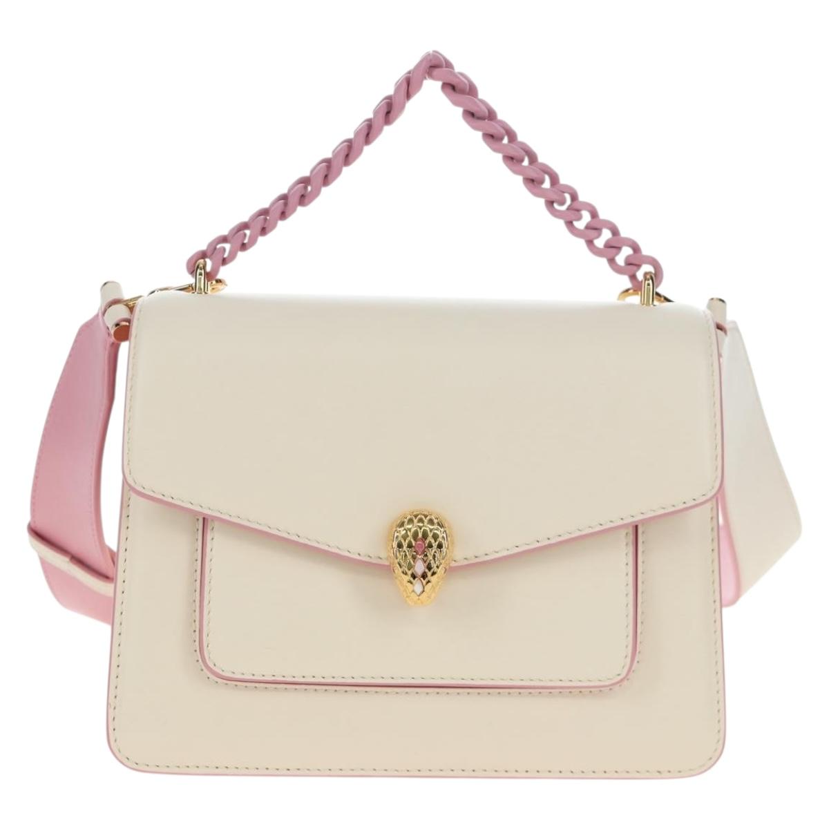 BVLGARI Serpenti Bag Hand Bag Leather 2way Ivory Gold Auth 200070SAM