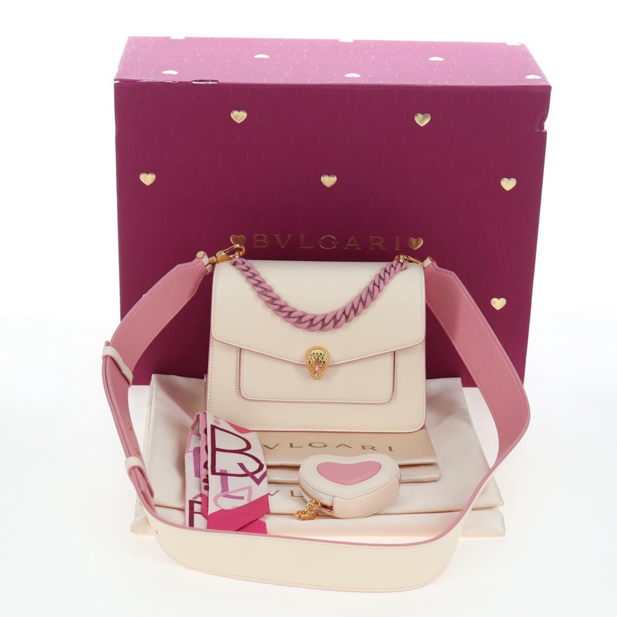 BVLGARI Serpenti Bag Hand Bag Leather 2way Ivory Gold Auth 200070SAM