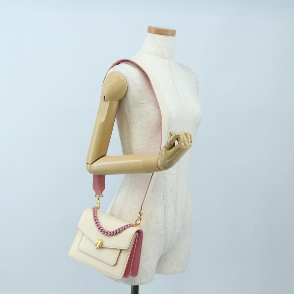 BVLGARI Serpenti Bag Hand Bag Leather 2way Ivory Gold Auth 200070SAM