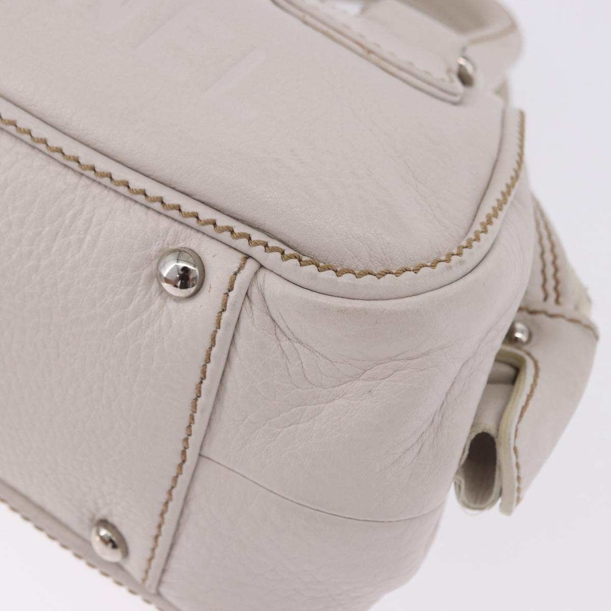 CHANEL Hand Bag Leather White Silver CC Auth 200073V